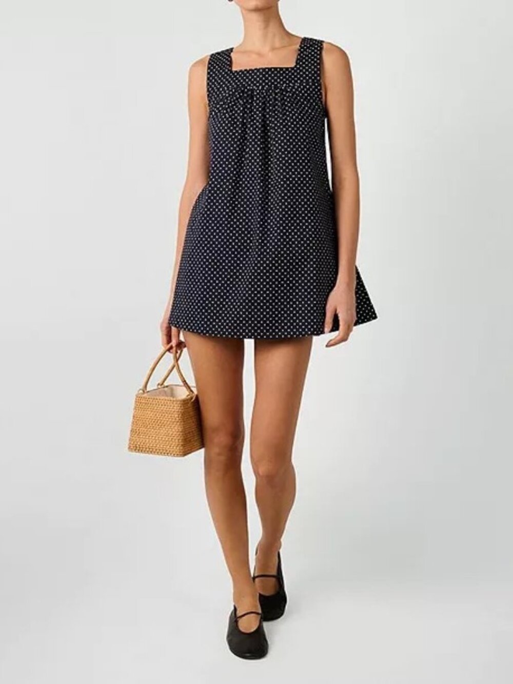 WeWoreWhat Navy and White Polka Dot Square Neck Mini Dress